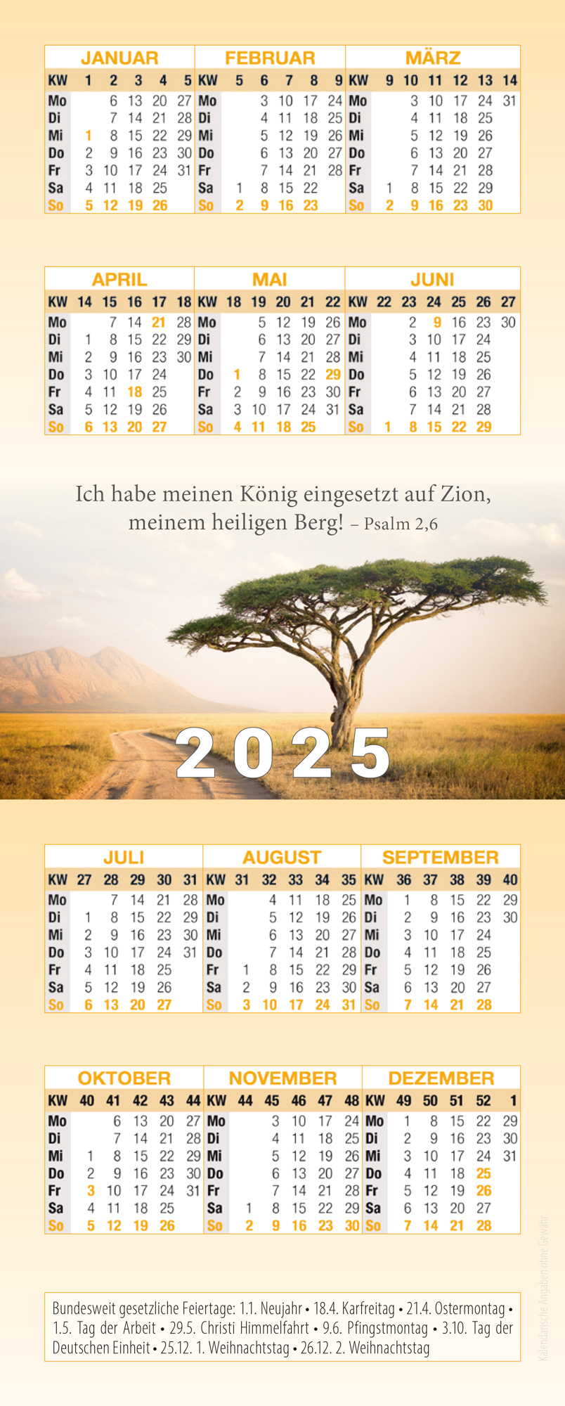 Lesezeichenkalender 2025